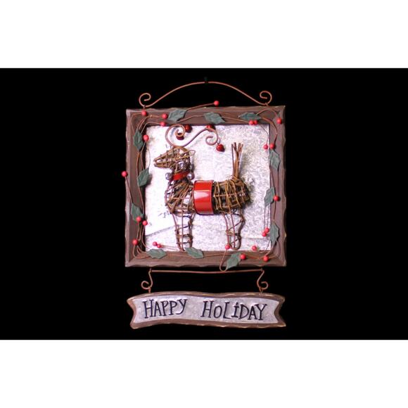 Rustic Twig Reindeer Happy Holiday Wall Hanging Christmas Decoration 16x10 - Picture 2 of 5